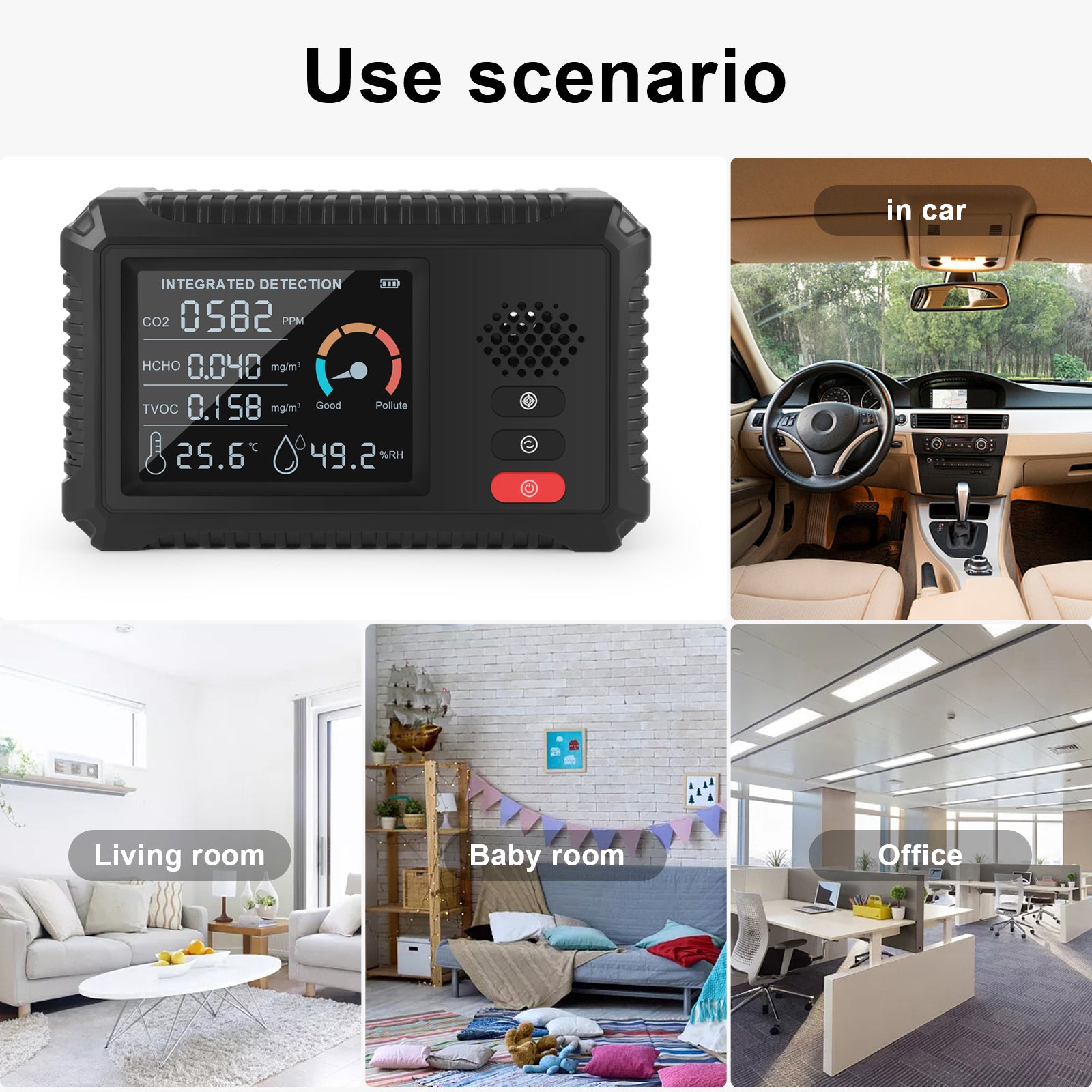 HLW-101 5-in-1 CO2 Detector HCHO TVOC PM2.5 Detector Air Quality Monitor Temperature Humidity Tester HLW-101 5-in-1 CO2 Detector HCHO TVOC PM2.5 Detector Air Quality Monitor Temperature Humidity Tester
